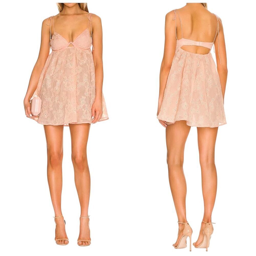 For Love & Lemons Frances Mini Dress Peach Eyelet Underwire NWT